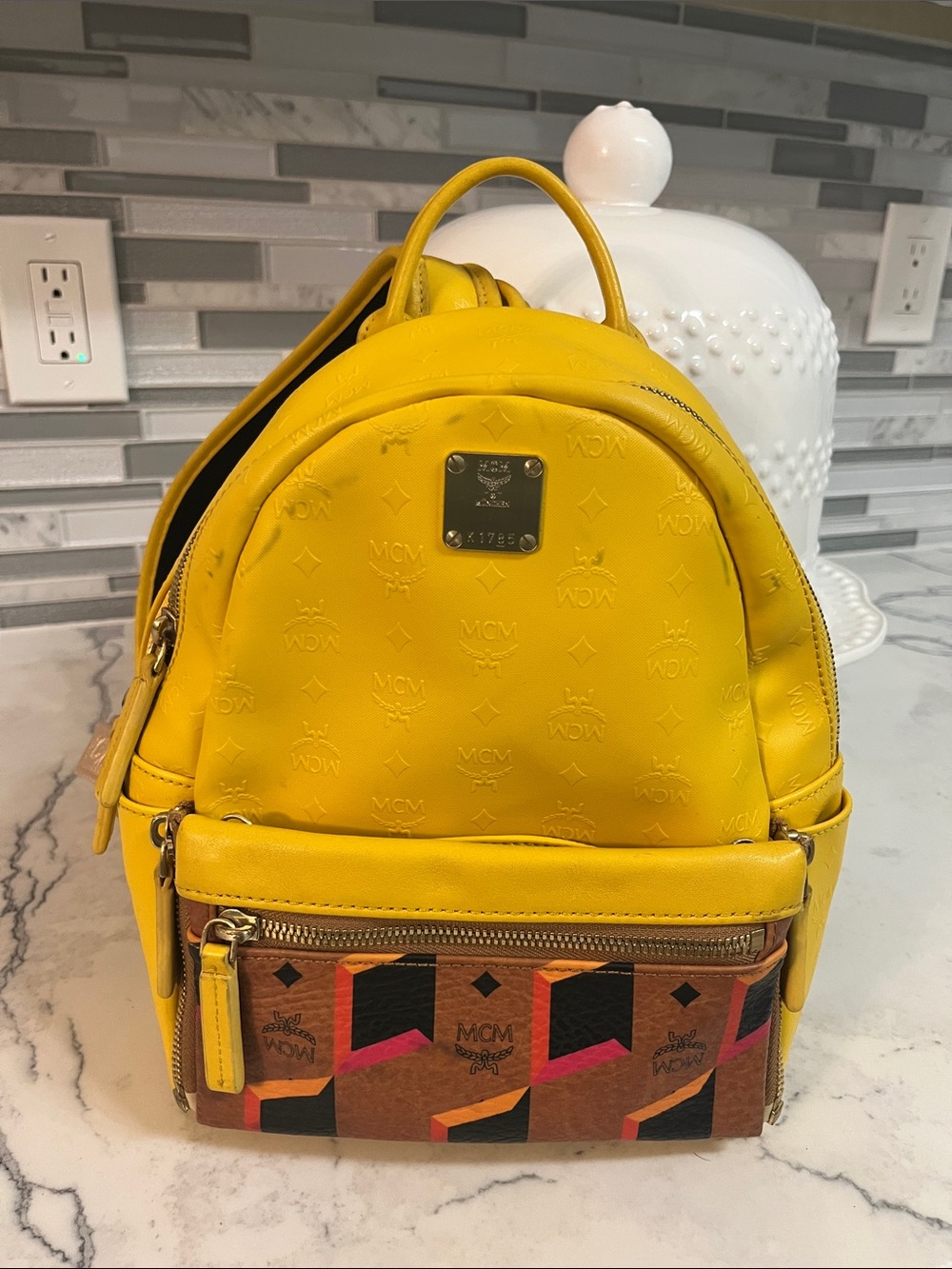 MCM small yellow Backpack with Colorblock Front Pocket